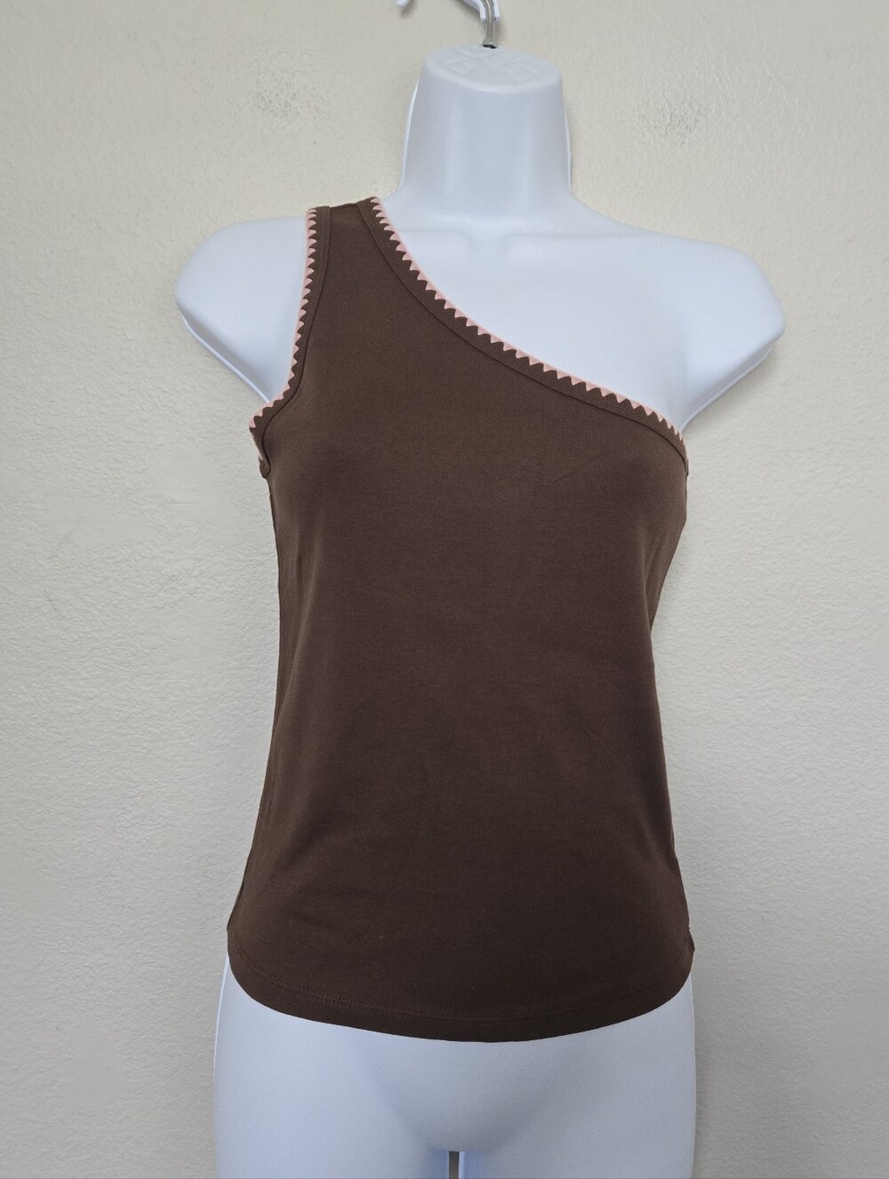 Brown One Shoulder Cotton Blouse Top Size Small Feminine Coquette